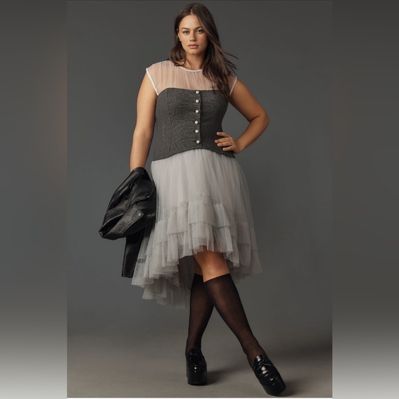 Anthropologie Sheer Tulle Corset Twofer Midi Dress - Picture 2 of 16